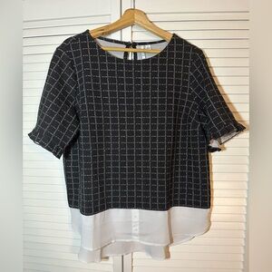 Elle Short Sleeve Black & White Blouse